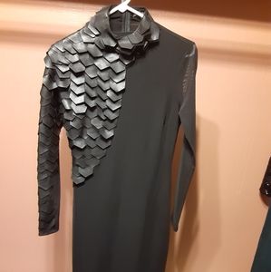 Leather detailmidi dress